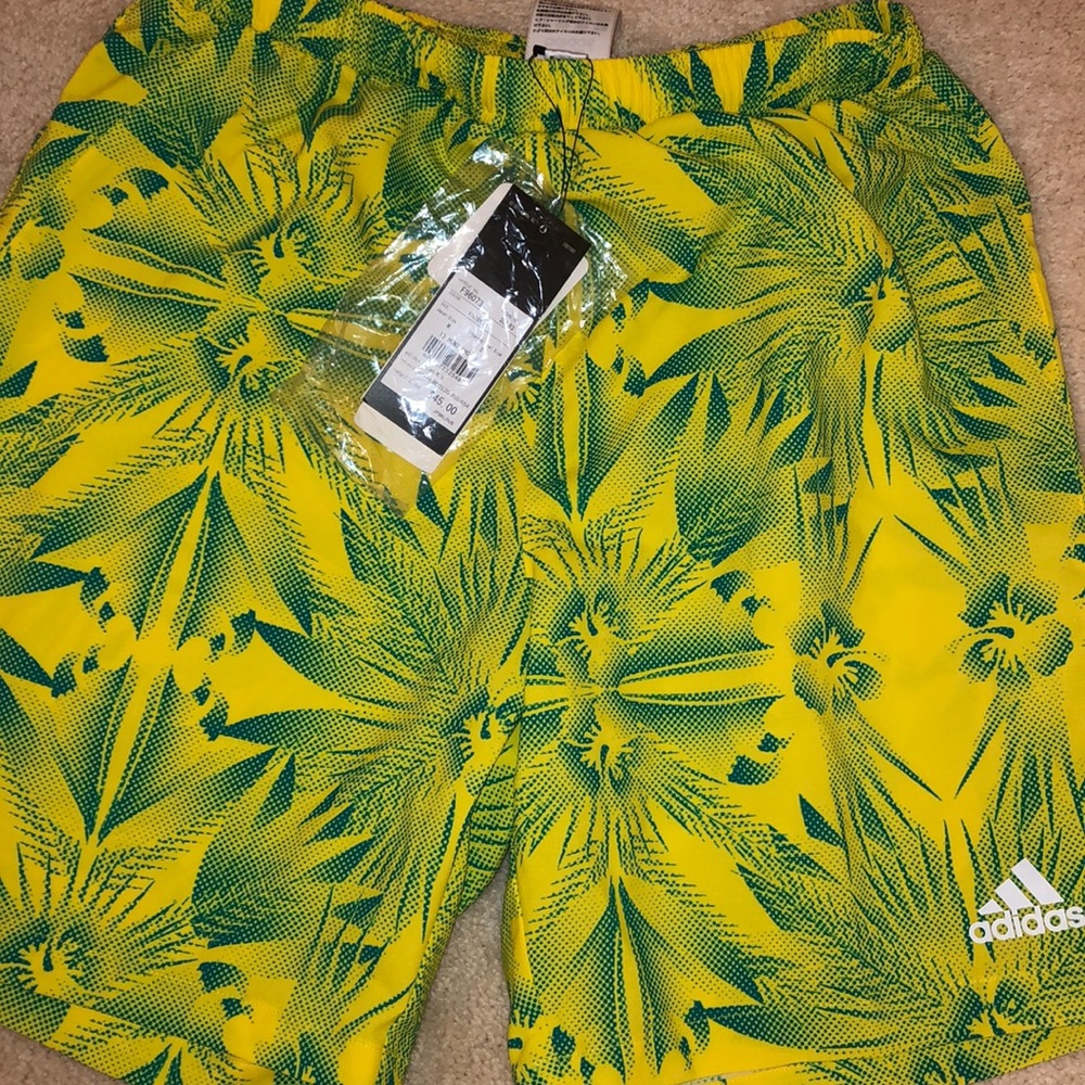 Adidas yellow and green Climalite shorts